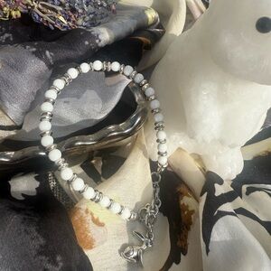 The Rabbit - White Porcelain Jade Bunny Charm Stainless Steel Bracelet